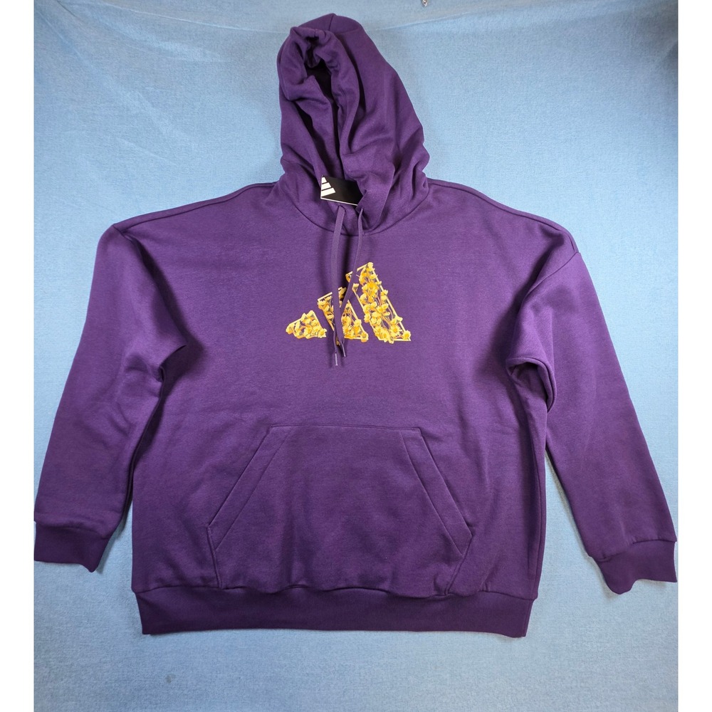 Adidas Purple Floral Mountain Logo Pullover Hoodie Sweatshirt Womens 2XL, NWT